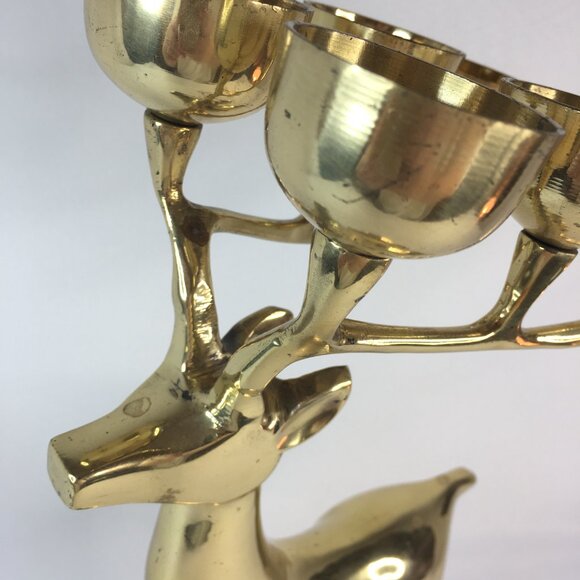Vintage Brass Deer Candelabra Candle Holder 6 Votive Christmas Reindeer Decor - Picture 10 of 16